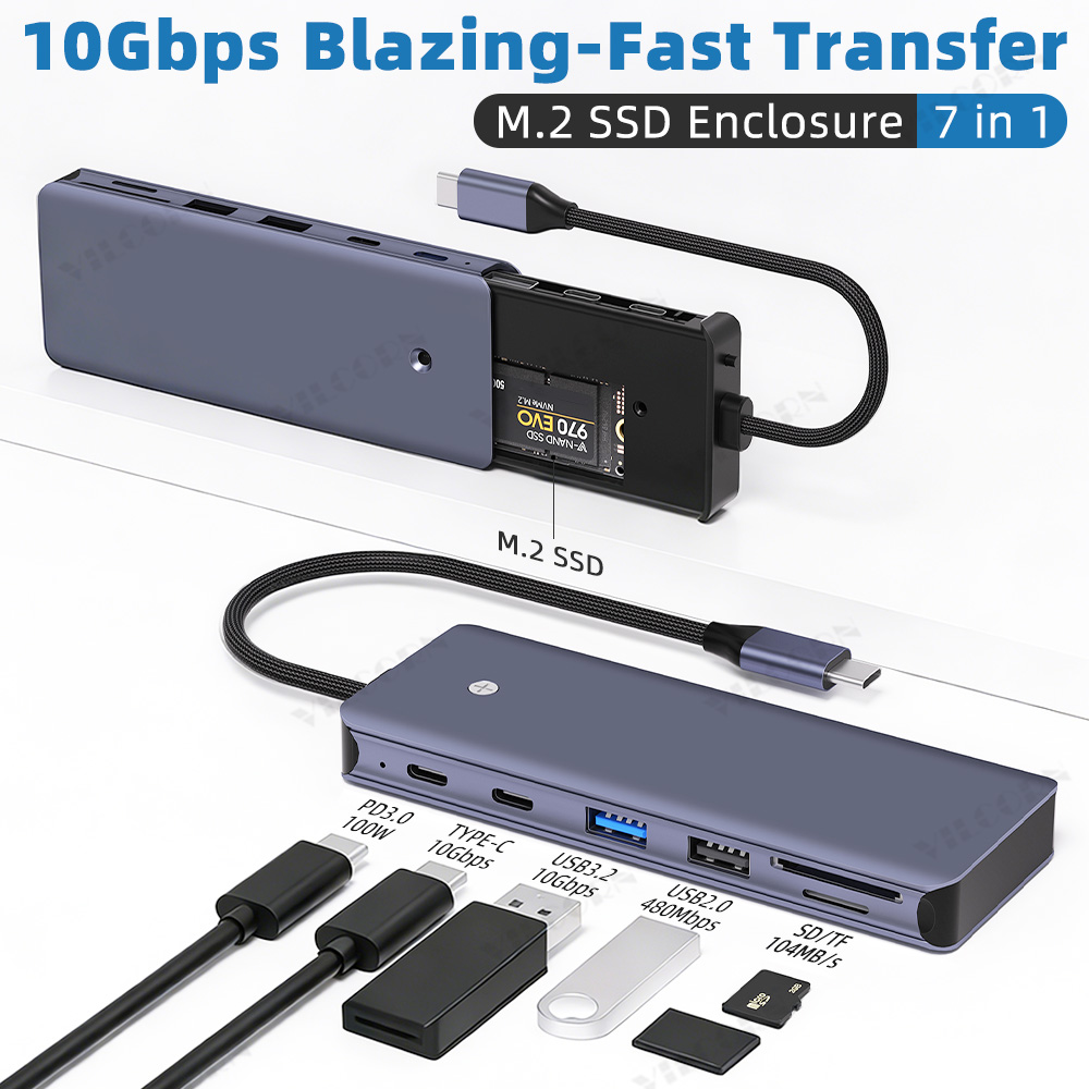 Portable Ssd Enclosure - 7in1 USB C Hub For MacBook